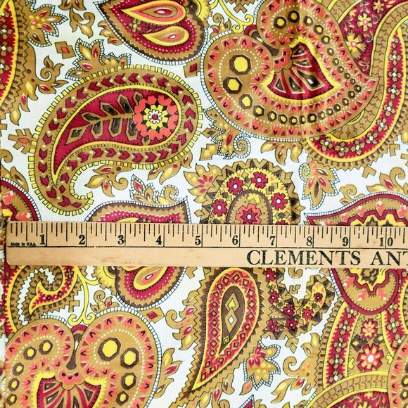 Vintage Polished Cotton Golden Paisley Fabric With Red & Yellow Accents 70L x 45 - Picture 1 of 12